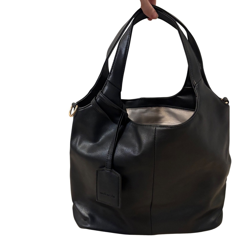 Modern+Chic Tote Bag Womens Large Black Vegan Leather Gold Hardware Crossbody